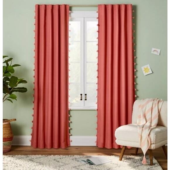 Tassel Kids' Blackout Window Curtain Panel White/Black - Pillowfort™ SET OF 2 - Picture 1 of 9